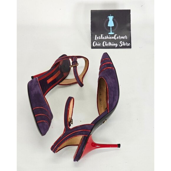 Giorgio Armani Women's Purple/Red Suede Stiletto Heels Ankle Strap Sz 7 US 101 - Picture 15 of 16